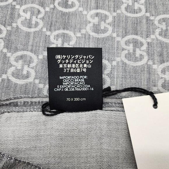 Gucci Wool Silk Monogram Fringe Scarf/Shawl | Gray | NEW - Picture 7 of 7